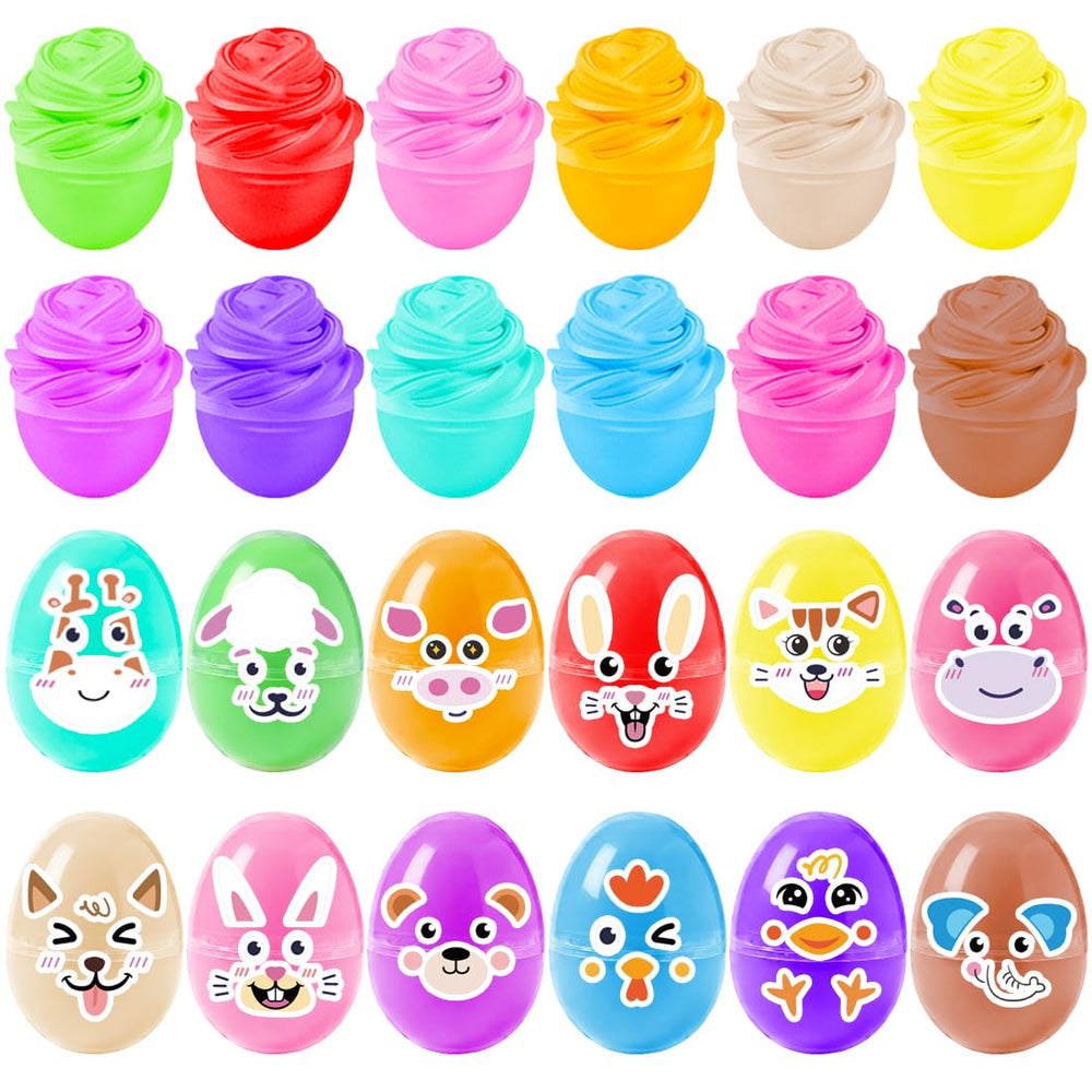 LUKBERA 24 Easter slime eggs showcase vibrant colors for baskets and egg hunts.