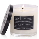 Lulu Candles Jasmine Oud Sandalwood jar fills a room with a luxurious fragrance