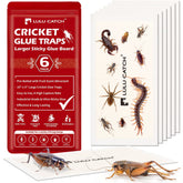 LULUCATCH cricket glue trap, large 5x10 board captures crickets efficiently in homes.