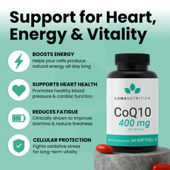 Closeup of Luma Nutrition CoQ10 softgels for easy swallowing.