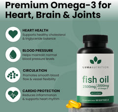 Close-up of Luma Omega-3 softgels highlighting EPA and DHA potency.