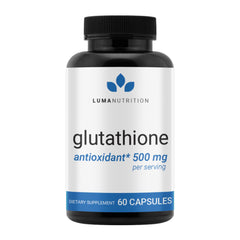 Luma Nutrition Premium Glutathione bottle showing antioxidant support for daily wellness.