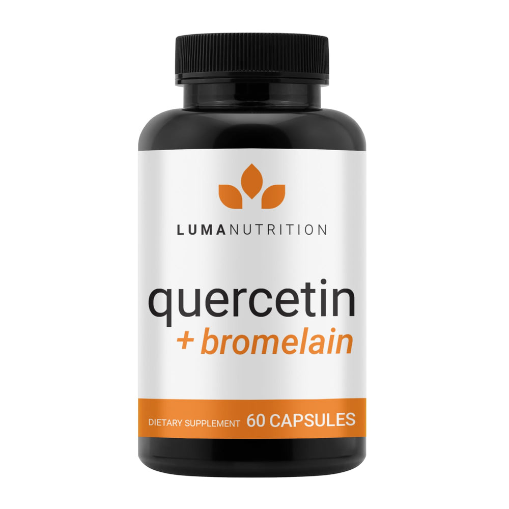 Luma Nutrition Quercetin 500mg bottle front view, vegan and gluten-free daily immune support.
