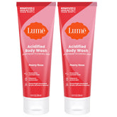 Lume Acidified Body Wash Peony Rose bottle front highlighting 24-hour odor control
