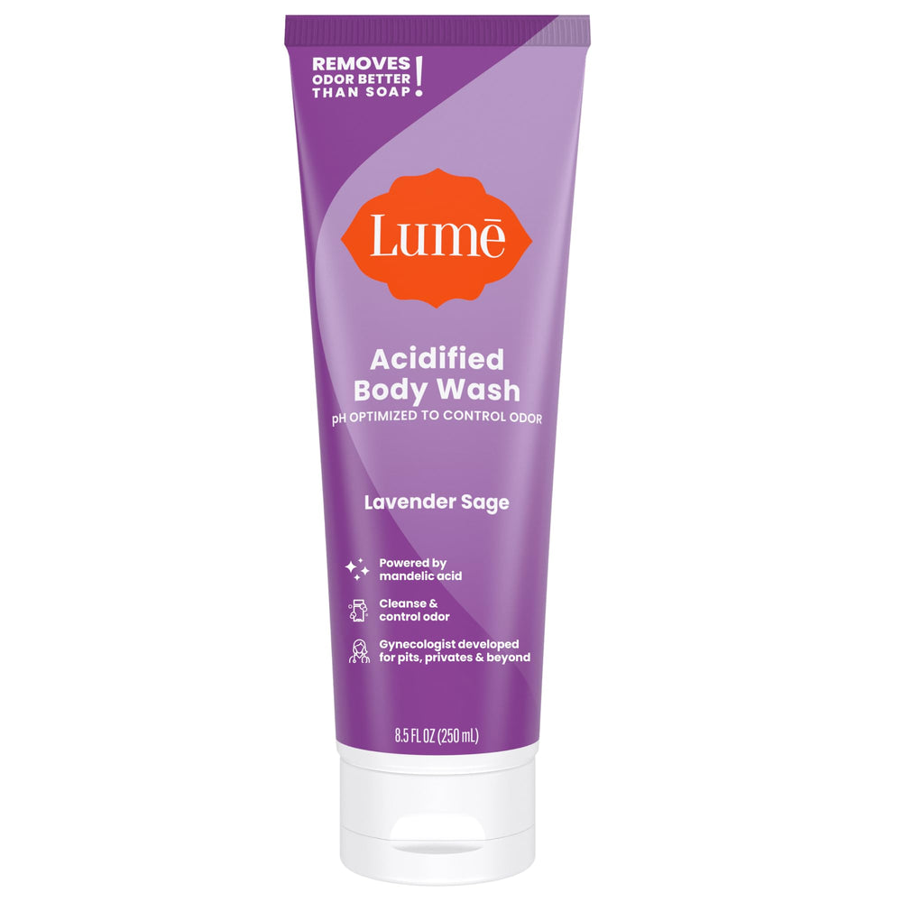 Lume Acidified Body Wash bottle with pump for easy application and odor control