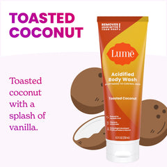 Lume acidified body wash pour splash highlighting aroma