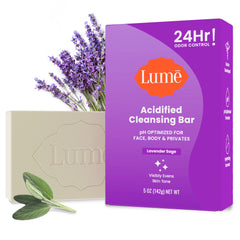 Lume Acidified Cleansing Bar Lavender Sage, a long-lasting odor control bar.