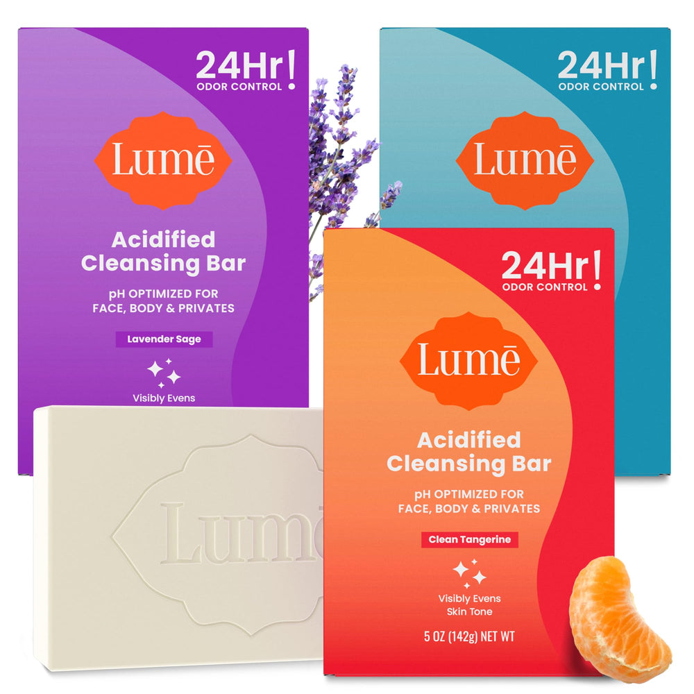 Lume Acidified Cleansing Bar Tangerine with bright scent and odor control benefits