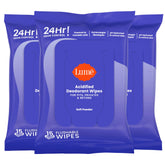 Lume Acidified Deodorant Wipes soft powder towelettes for all-day freshness on the go.
