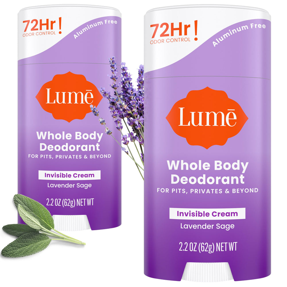 Lume deodorant cream stick Lavender Sage front view highlighting odor-control