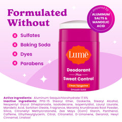 Lume Deodorant Plus Sweat Control Clean Tangerine scent evokes citrus freshness