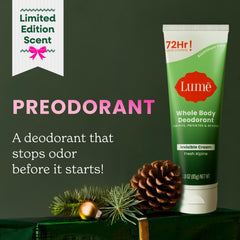 Lume invisible cream tube rubbed onto skin demonstrating easy application.