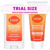 Lume minis solid-stick packaging for on-the-go odor control.