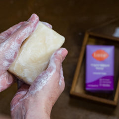 Lume soap bar highlighting skin safe ingredients and absence of harsh chemicals