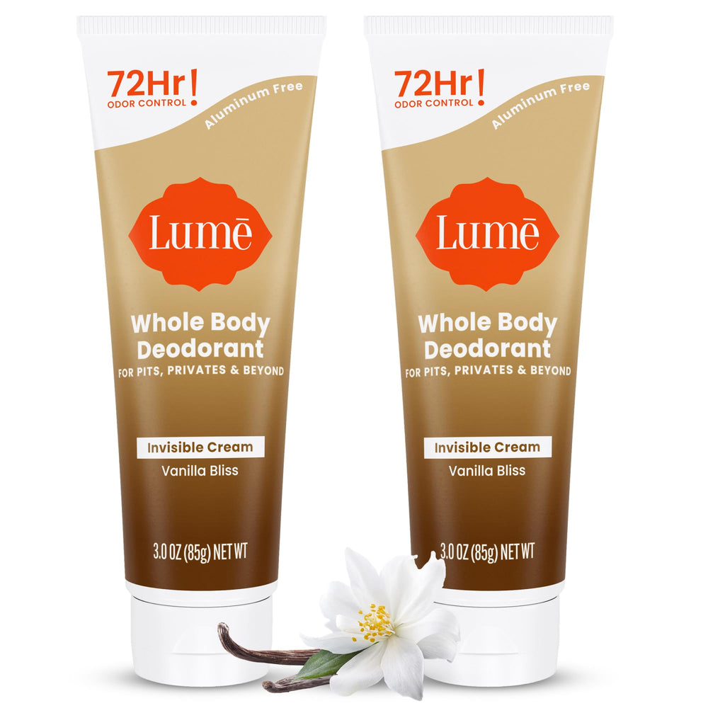 Lume Vanilla Bliss tube front view showing packaging and all-day odor control