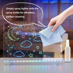 Lumiboard accessories include soft cloth and spray bottle for quick cleanup