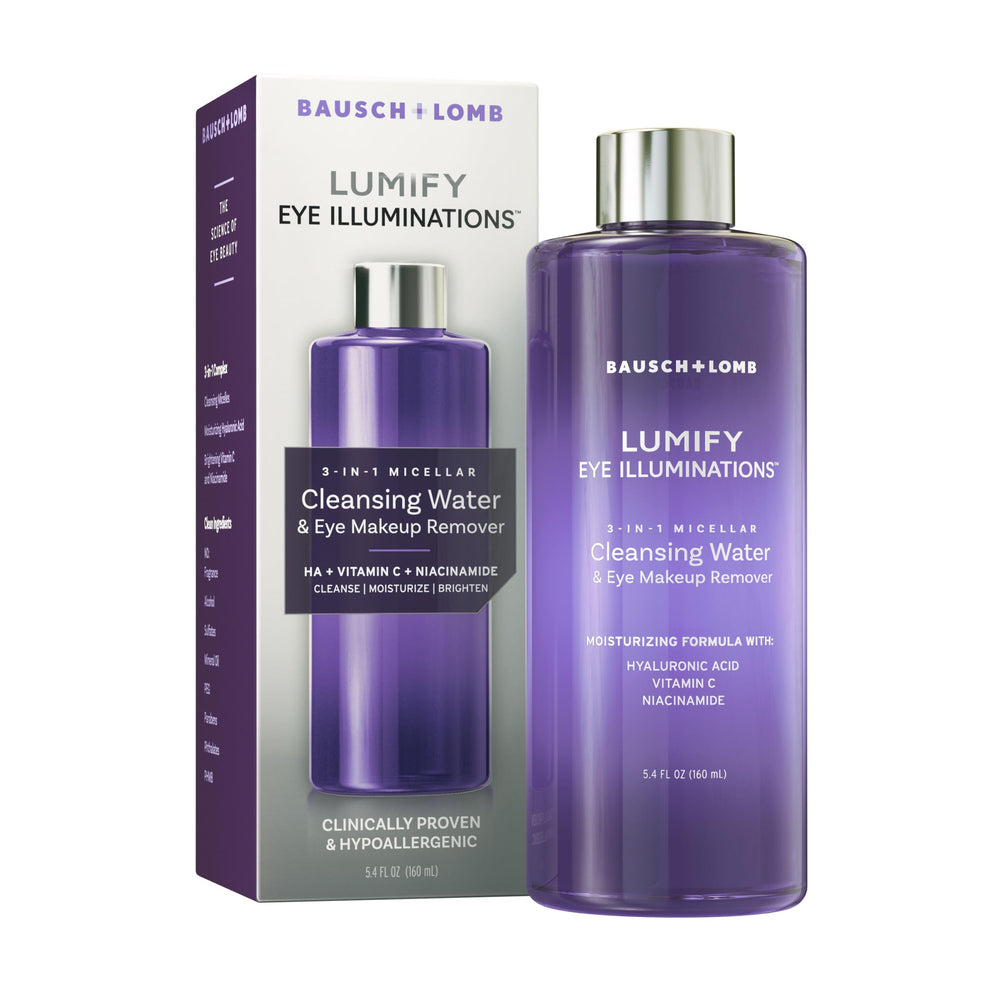 Lumify Eye Illuminations bottle front showing the cleansing formula for delicate eye skin
