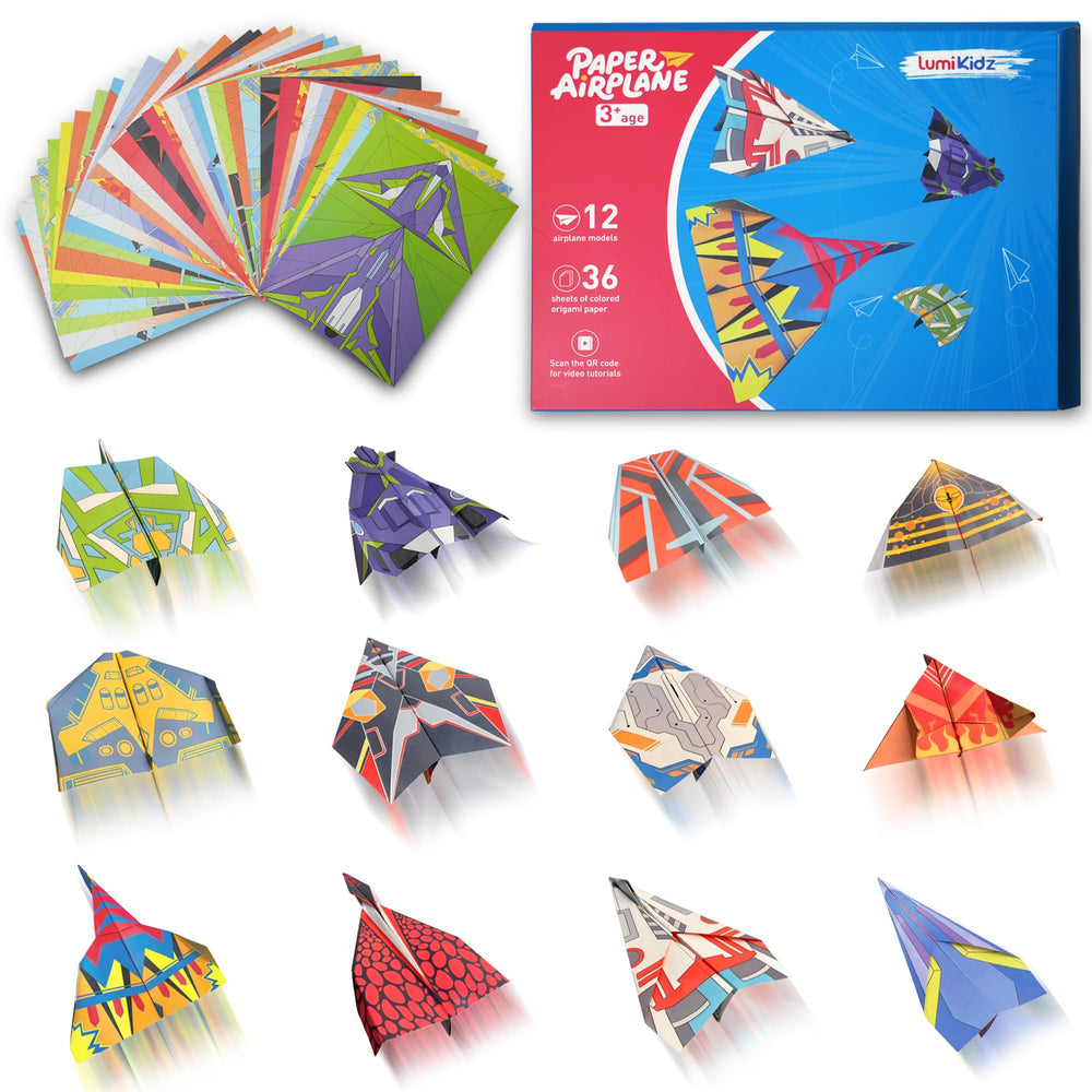 Lumikidz paper airplane origami kit with 12 designs for kids