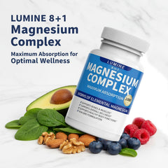 Close-up of Lumine Magnesium Complex capsules highlighting easy swallowing