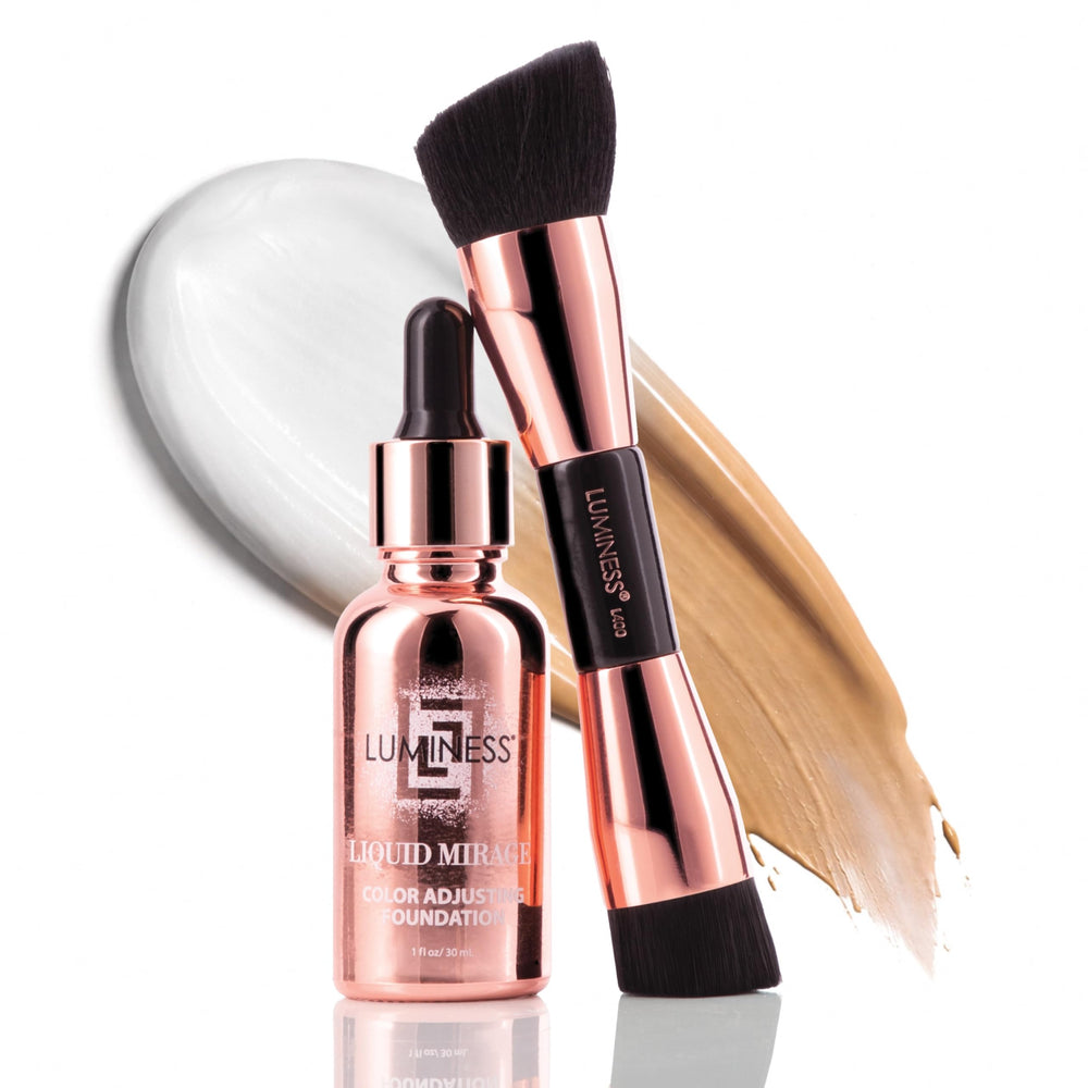 LUMINESS Liquid Mirage color changing foundation bottle pour shows adaptive shade match