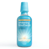 Lumineux Teeth Whitening Mouthwash bottle highlights peroxide-free whitening for sensitive mouths.