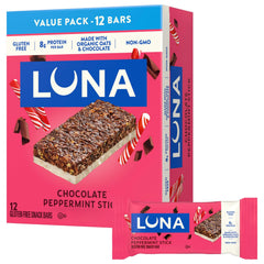 LUNA Bar Chocolate Peppermint Stick front view for on the go protein boost.