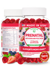 Lunakai 17-in-1 prenatal vitamins bottle for daily pregnancy support.