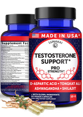 Lunakai testosterone booster bottle front view for energy and focus.