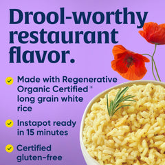 Lundberg chicken herb seasoned rice ingredient-list closeup highlights herbs and broth flavors for tasty meals.