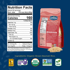 Lundberg Organic Basmati Brown Rice long-grain image showing separated fluffy grains