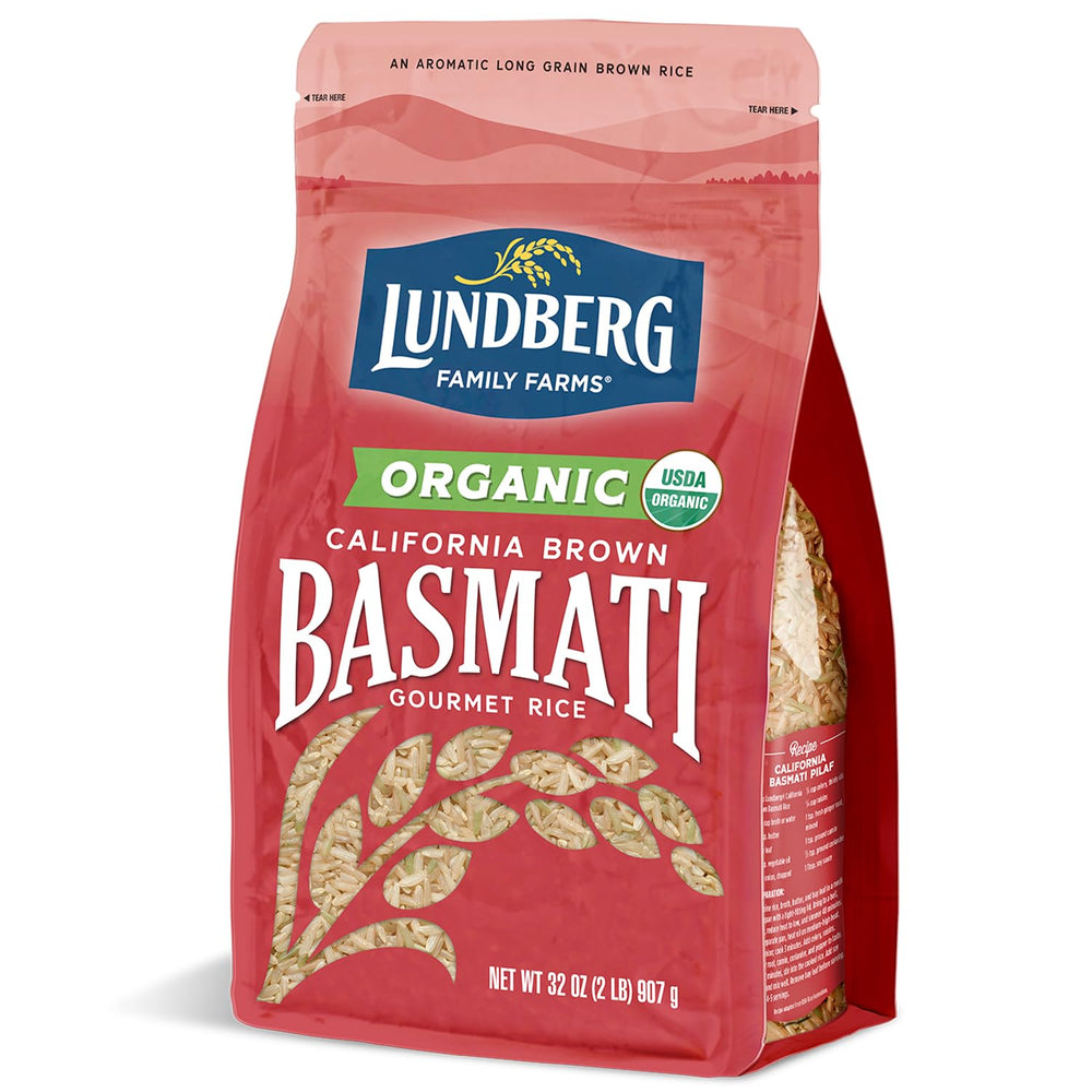 Lundberg Organic Basmati Brown Rice packshot, California-grown grains ideal for pilafs and sides