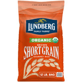 Lundberg short-grain brown rice bulk bag, pantry staple for versatile meals.