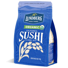 Lundberg Sushi Rice 64oz bag close-up showing premium short-grain texture for sushi and nigiri.