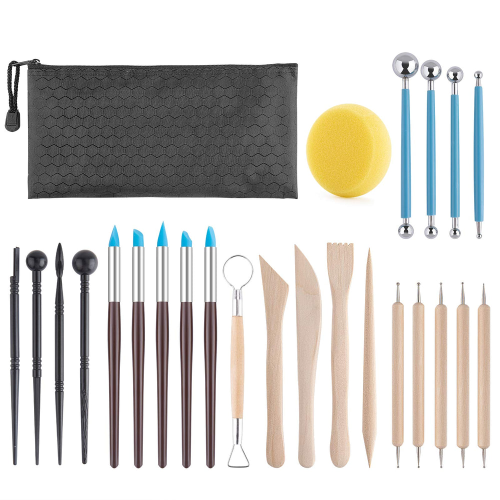 Luney 25-piece clay tools kit with wooden handles for precise sculpting
