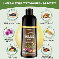 Lunory hair dye shampoo lather forming for even color.