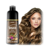 Lunory light brown hair dye shampoo bottle highlighting at-home gray coverage.