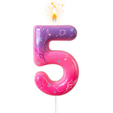 Lurevian K-pop pink purple number 5 candle on a cake adds stage-like sparkle for photos.