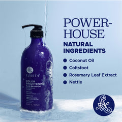 Color-treated hair refreshed with Luseta blue shampoo and conditioner.