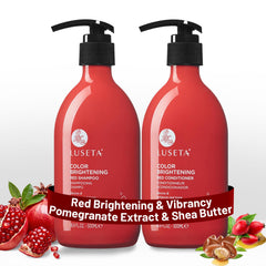 Luseta red shampoo bottle front showing copper tones and color care.