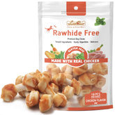 LuvChew premium dog bones with real chicken shown in a mini pack for tasty chewing sessions.
