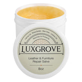 LUXGROVE Leather Salve bottle shown for rejuvenating leather with color and protection.