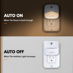 LuxLumin plug-in night light emits warm white, glare-free glow.
