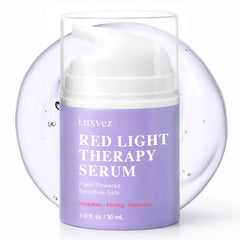 Luxvez red-light activation serum bottle ready for LED sessions with enhancing routine