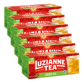 Luzianne green tea bags in a family-size box, ready for iced tea.