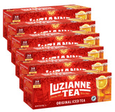 Luzianne unsweetened iced tea bags in a box for easy home brewing.