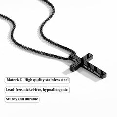 Lydow cross necklace side with scriptures visible for meaningful detail.