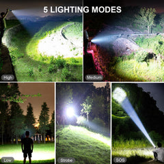 Lylting flashlight featuring 5 modes and SOS for versatile lighting.