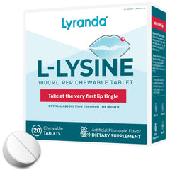 Lyranda Lysine chewable bottle for easy daily use.