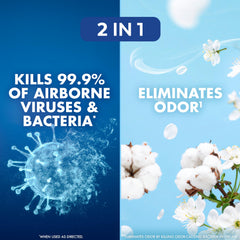 Lysol Air Sanitizer spray mist dispersing to sanitize air and reduce odors.