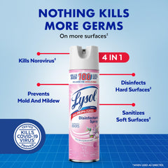 Lysol Disinfectant Spray mist shown on counter for odor control